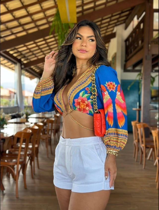 Brazilian Crop Top - POMPOM - blue | Maria Mariá