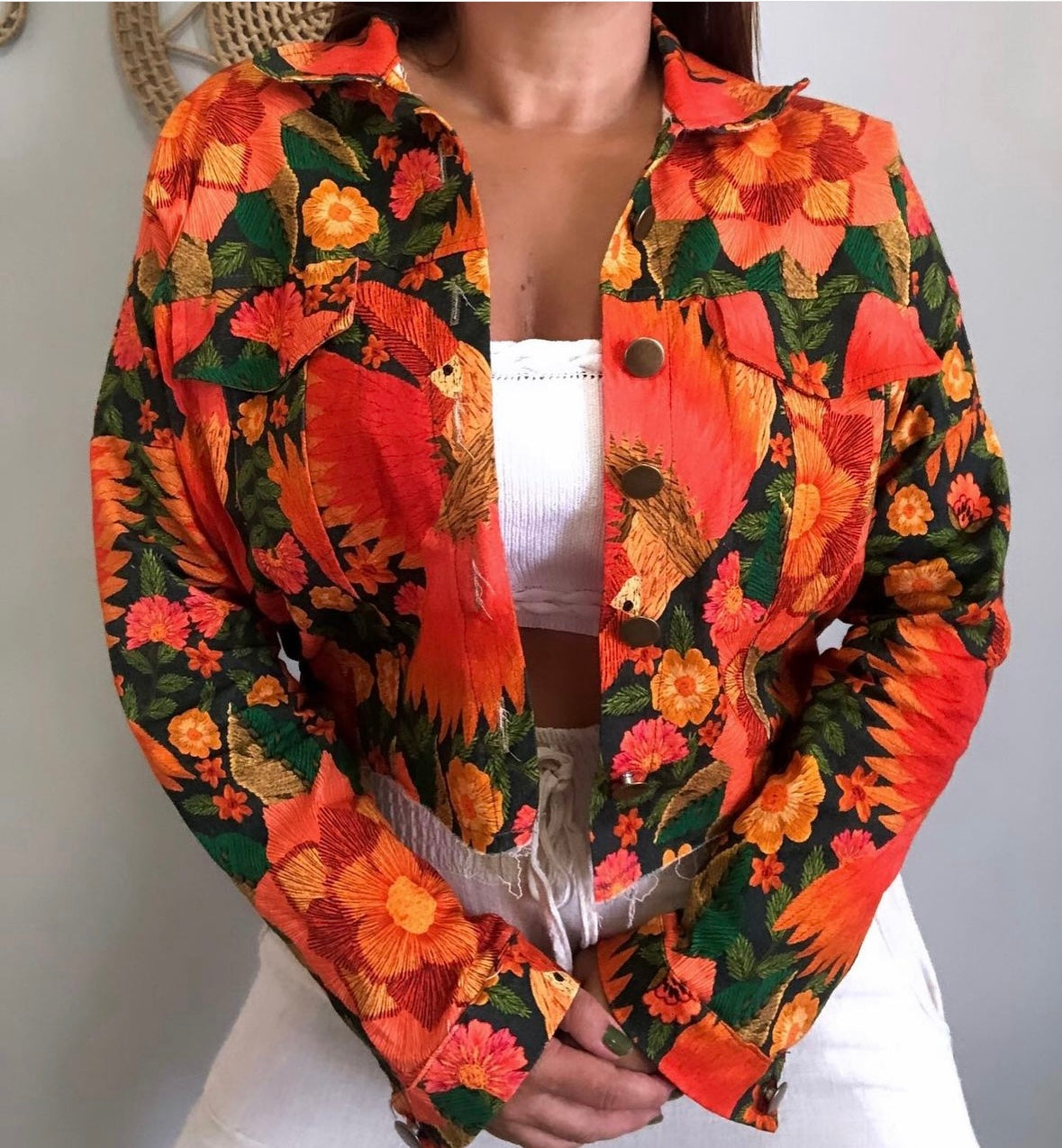 Orange floral jacket sales