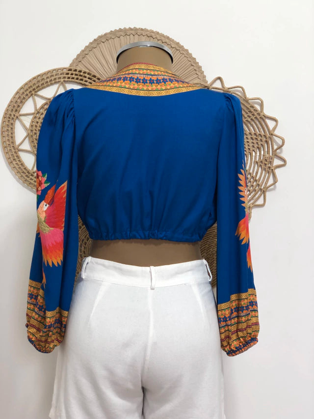 Brazilian Crop Top - POMPOM - blue |  Maria Mariá